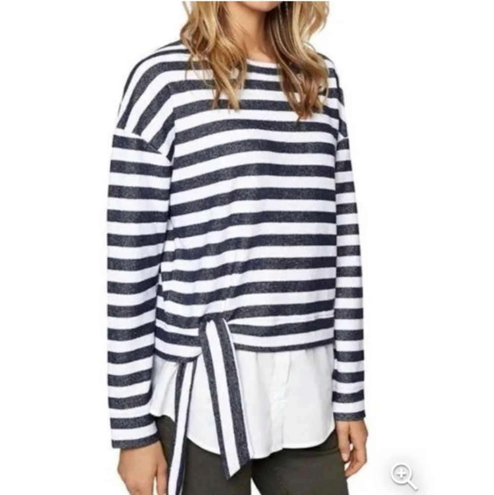 Anthropologie Sanctuary Navy & White Stripes Sweatshirt with Side Ties. EUC